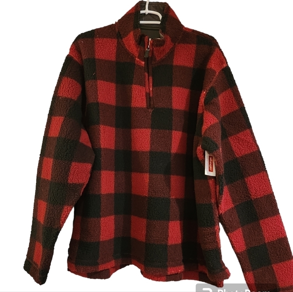 Wrangler NWT Womems Buffalo Plaid Sherpa Sweater 1/4 Zip Size XL